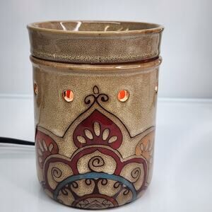 Scentsy India Mandala Ceramic Scent Warmer Retired Boho Colorful Vibrant Brown